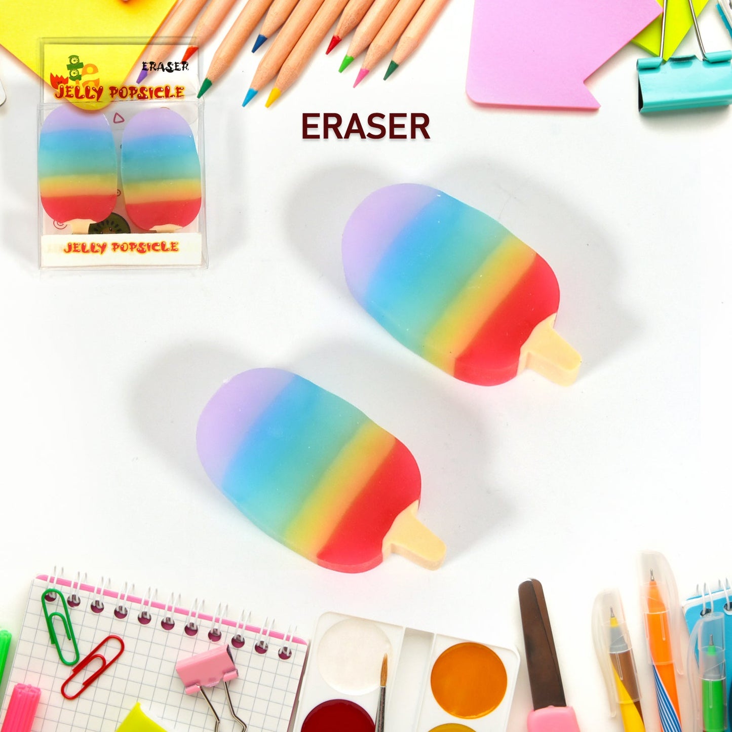 Jelly Popsicle Erasers Ã¢â‚¬â€œ Cute & Fancy Mini Erasers for Kids (2 Pc Set, Mix Design)