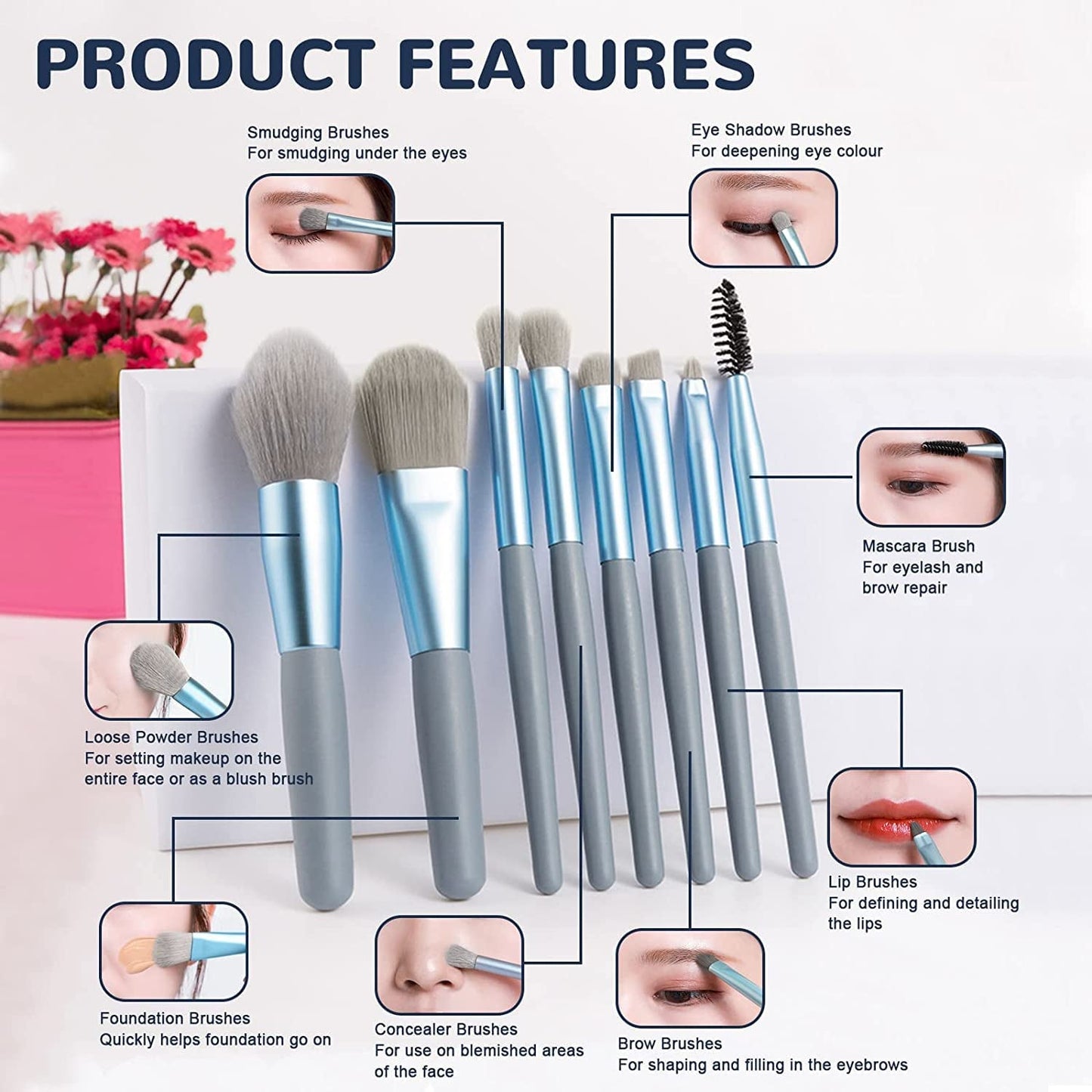 8-Piece Mini Makeup Brush Kit Ã¢â‚¬â€œ Portable Premium Synthetic Set with Case (Mix Colors)