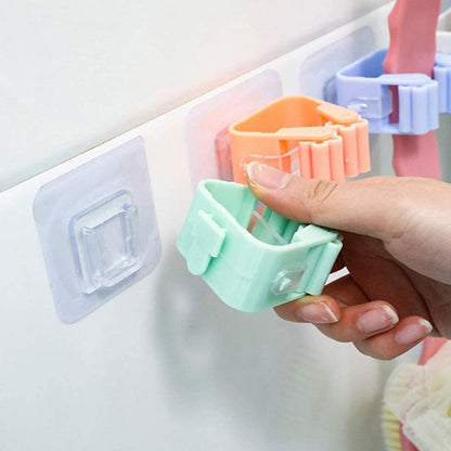 Broom Holder Wall Mounted, Mop and Broom Holder Broom Organizer Grip Clips, No Drilling, Wall Mounted Storage Rack Storage & Organization for Kitchen, Bathroom, Garden (2 Pc)