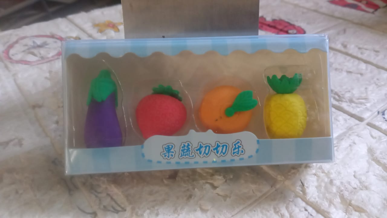 Mini Cute Veg & Fruit Erasers Ã¢â‚¬â€œ 3D Colorful Eraser Set for Kids (4 Pc)