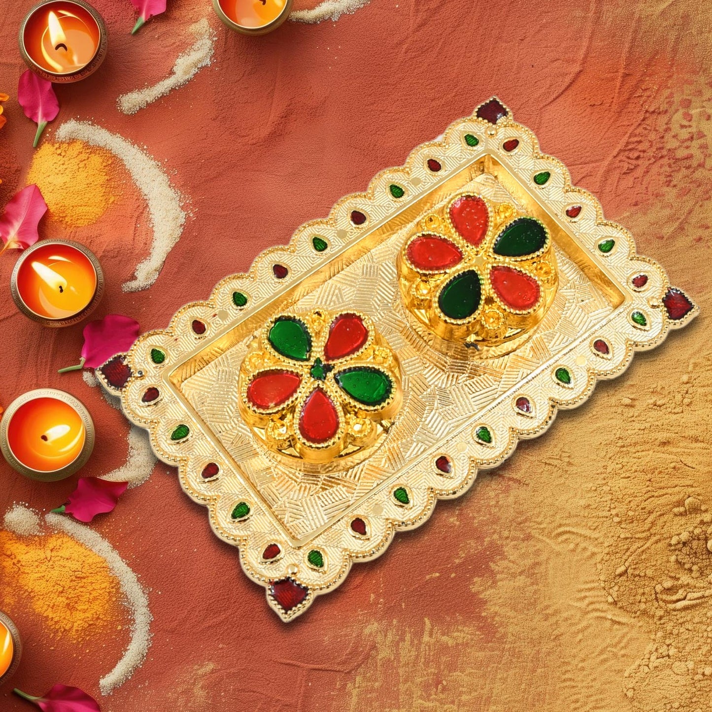 Tray Shape Special Puja Thali (2 Pc  Mix Design)