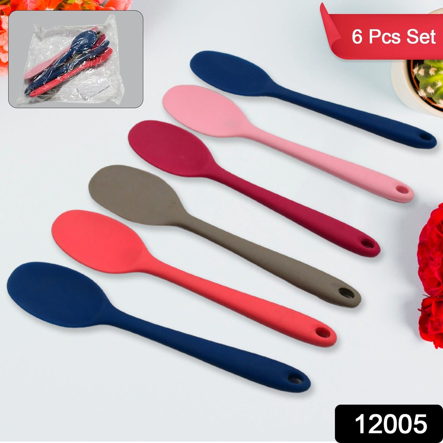 Multipurpose Silicone Spoon, Silicone Basting Spoon Non-Stick Kitchen Utensils Household Gadgets Heat-Resistant Non Stick Spoons Kitchen Cookware Items ForÃ‚Â Cooking and Baking (6 Pcs Set)
