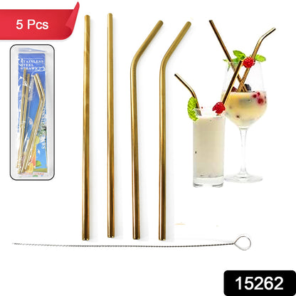 Reusable Stainless Steel Straw With Cleaning Brush (5 Pcs Set)