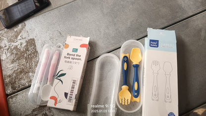 Silicone Bendable Kids Spoon & Fork Set Ã¢â‚¬â€œ Toddler Self-Feeding Utensils (2 Pc Set)