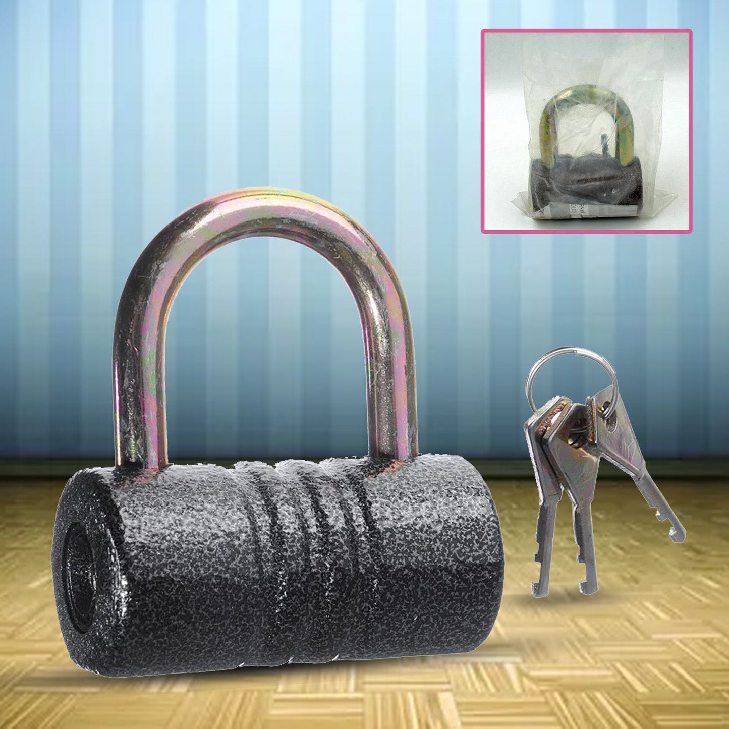 Heavy-Duty Iron Padlock Ã¢â‚¬â€œ 82mm Black Spray Lock with Brass Core & 5 Keys, Waterproof & Anti-Theft