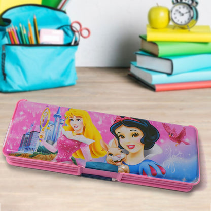 Plastic Multipurpose Compass Box Ã¢â‚¬â€œ Double Deck Pencil Case with 2 Compartments & Cartoon Organizer (1 Pc, Mix Design)