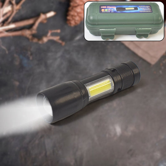 LED USB Rechargeable Mini Flashlight Ã¢â‚¬â€œ Ultra-Bright Zoom & COB Side Lantern, Tactical Emergency Light