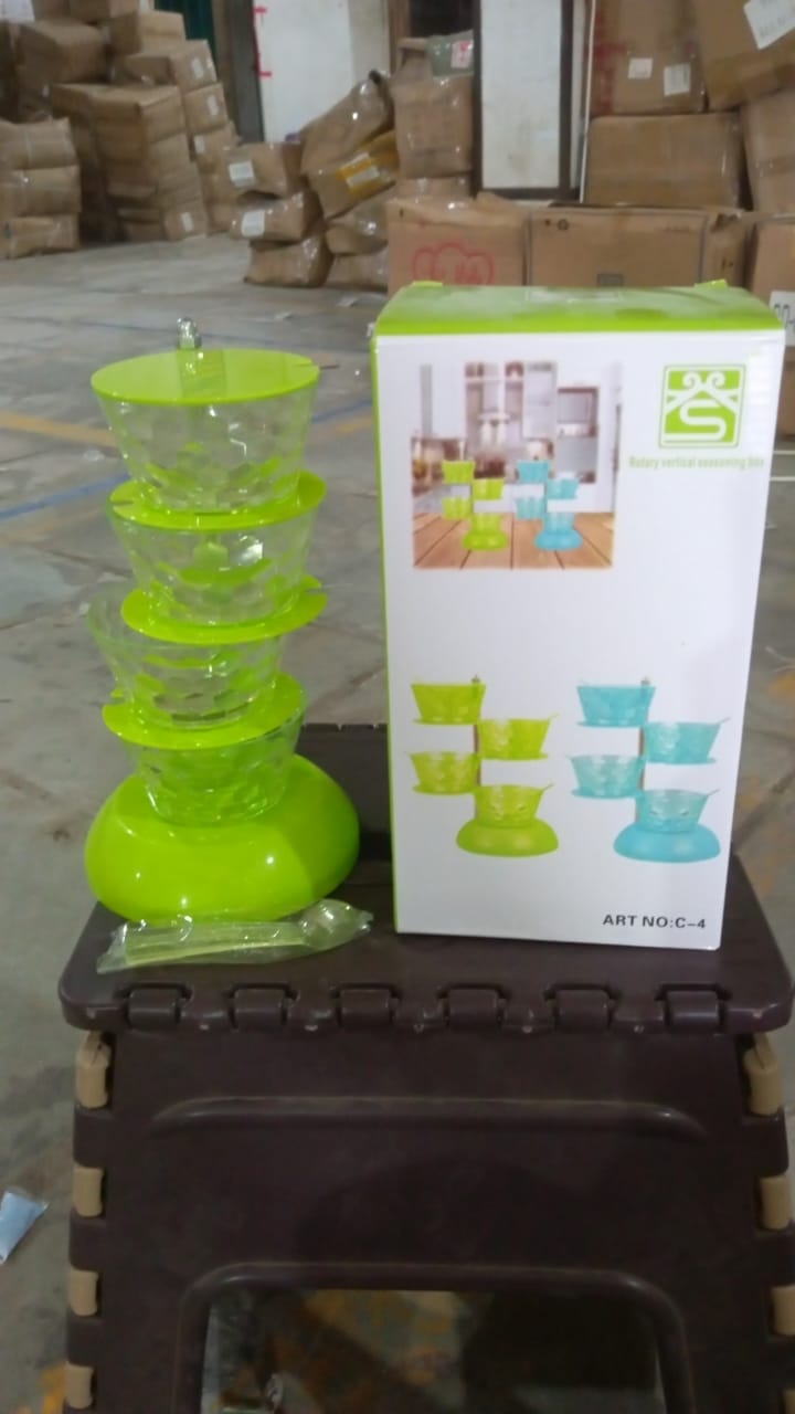 4 Section 360Ã‚Â° Rotating Vertical Seasoning Box Plastic Pickle Tower | Spice Rack (4 Layer with 4 Plastic Spoon / 1 Set)