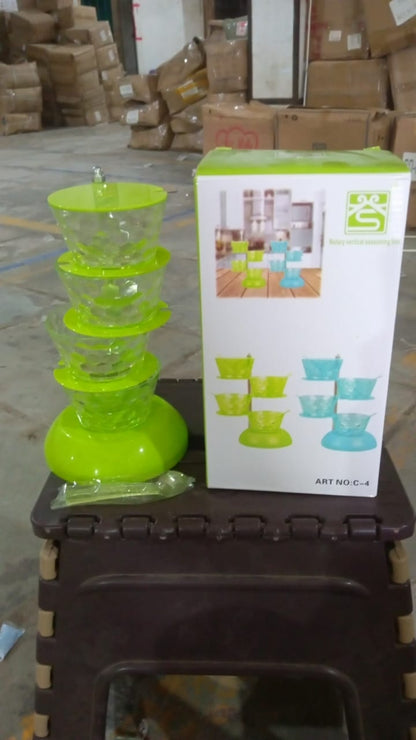 4 Section 360Ã‚Â° Rotating Vertical Seasoning Box Plastic Pickle Tower | Spice Rack (4 Layer with 4 Plastic Spoon / 1 Set)