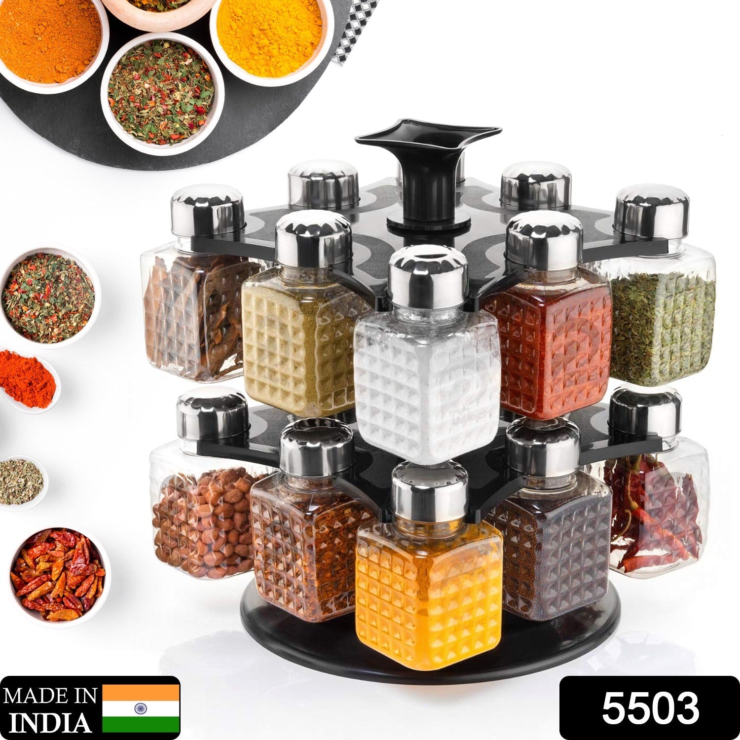 360Â° revolving spice rack, 16 square containers for kitchen use
