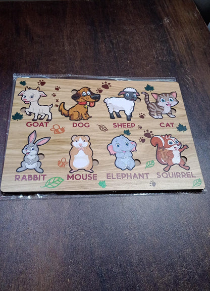 Wooden Animal Puzzle Learning Educational Board (1 Set / 28Ãƒâ€”20 Cm)