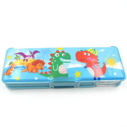 Plastic Multipurpose Compass Box Ã¢â‚¬â€œ Double Deck Pencil Case with 2 Compartments & Cartoon Organizer (1 Pc, Mix Design)