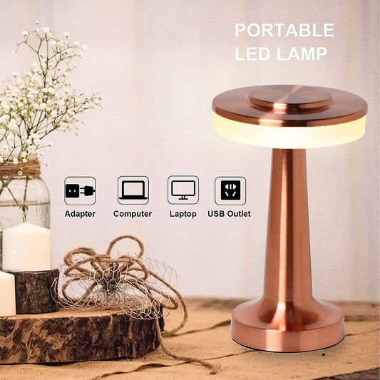 Touch LED Metal Desk Lamp Ã¢â‚¬â€œ USB Rechargeable, 3 Colors/Brightness Levels, Dimmable Eye Protection (1 Pc)