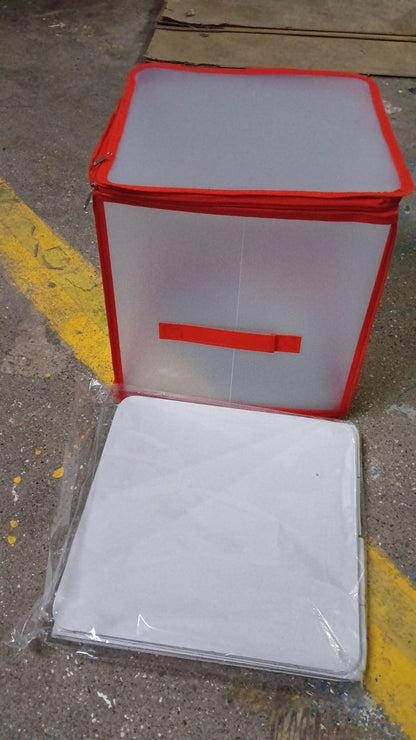 Storage Box Transparent PVC Zipper Sealed Lasting Sock Organizer with Compartment (30Ãƒâ€”30 CM / Inside Cardboard sheet)