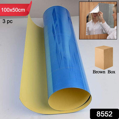 3D Mirror Wall Stickers Wall Mirror Decorative Mirror Paper for Home, Living Room Wall, Bedroom Wall, TV Backdrop Use Paper (100Ãƒâ€”50 Cm / 3 Pc )