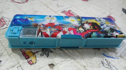 Plastic Multipurpose Compass Box Ã¢â‚¬â€œ Double Deck Pencil Case with 2 Compartments & Cartoon Organizer (1 Pc, Mix Design)