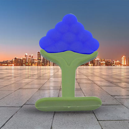 Silicone teether toy with vibrant colors, designed to soothe babyâ€™s gums.