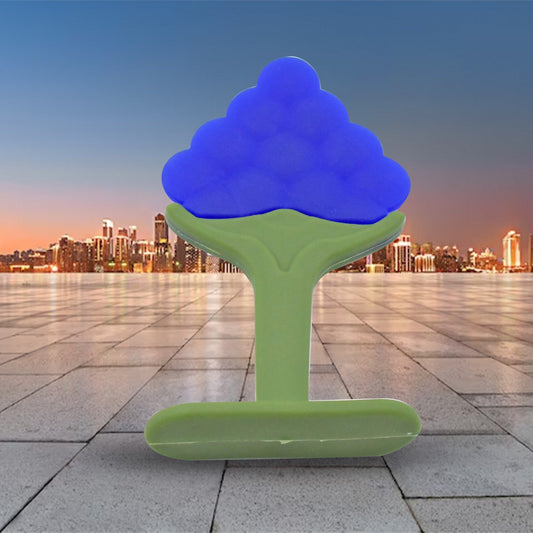 Silicone teether toy with vibrant colors, designed to soothe babyâ€™s gums.