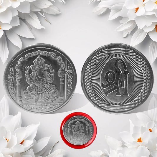 Ganesh Ji, Silver color Coin for Gift & Pooja | Silver Coin | Silver Coin / Diwali Gift (3 Pc / (Metal is not silver)