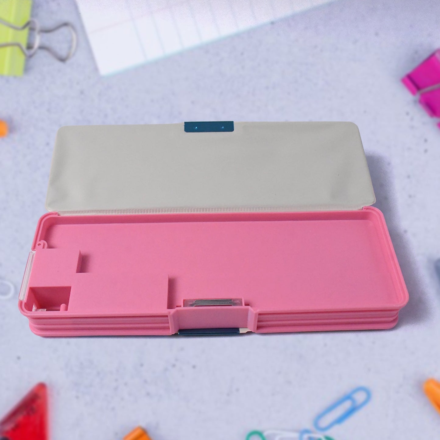 Plastic Multipurpose Compass Box Ã¢â‚¬â€œ Double Deck Pencil Case with 2 Compartments & Cartoon Organizer (1 Pc, Mix Design)