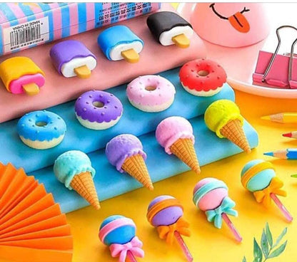 Cone, Donut & Lollipop Eraser Set for KidsÃ¢â‚¬â„¢ School Gifts (1 Set 4 Pc, Themed)