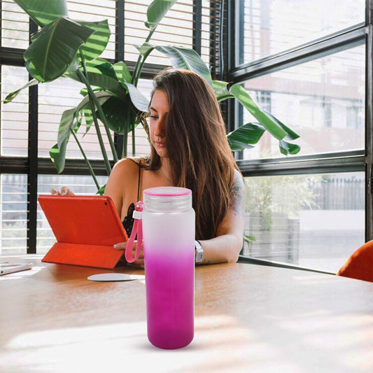 Motivational Glass Water Bottle Colorful potable Water Glass Bottle With Rubber Band,Ã‚Â Daily Intake Hourly Water Bottle to Ensure You Drink Enough Water Throughout The Day Reusable Cycling Gym, Workout Fitness Bottle (350 ML)