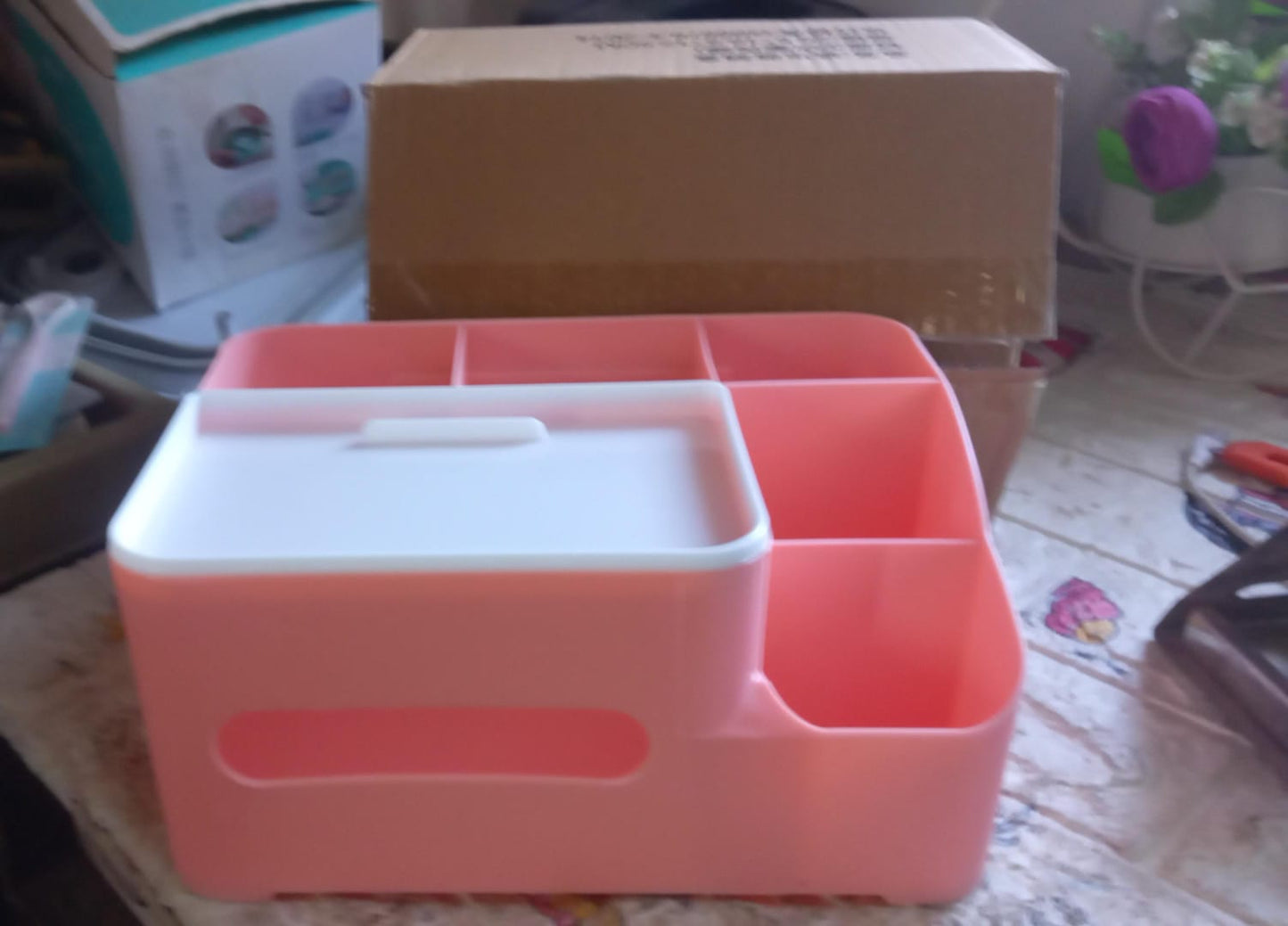 6-Compartment Desk Organizer Ã¢â‚¬â€œ Multi-Function Storage for Tissue, Stationery, Remote & Mobile (Home/Office)