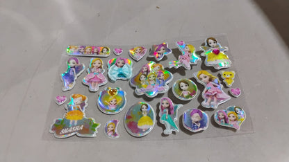 Girls Cartoon Design Adhesive 3D Stickers (2 Sheet / 19Ãƒâ€”12 Cm)
