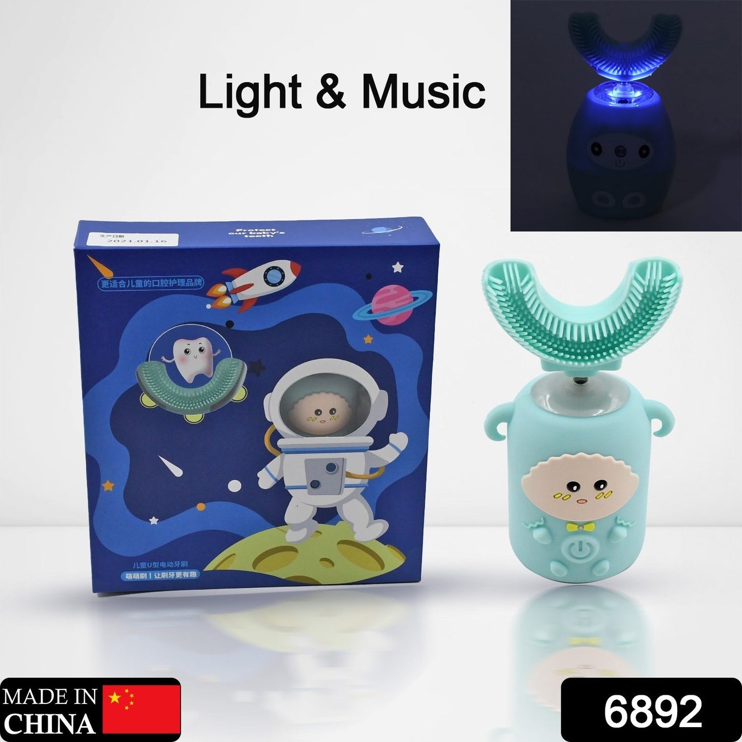 Electric Toothbrush With Light & Music, Kids U-Shaped 360Ãƒâ€šÃ‚Â° USB Rechargeable Plastic Automatic Toothbrush Portable Adjustable Cleaning Whitening Toothbrush with USB Charging Function Plastic + ABS for Kids