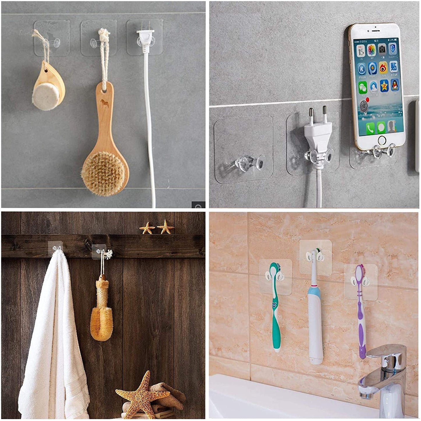Transparent Multi-Function Wall Storage Hooks-6 pcs