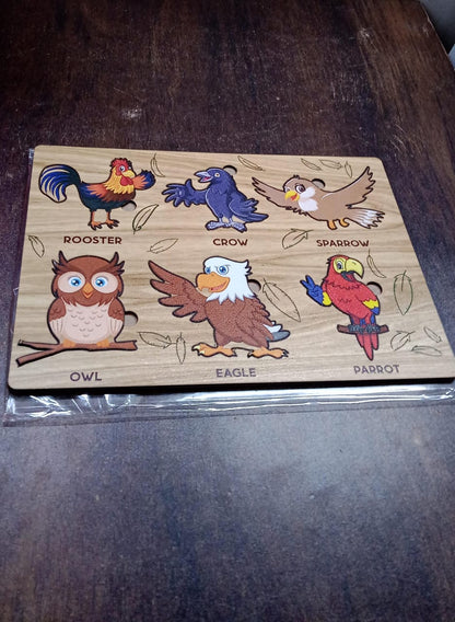 Wooden Bird Puzzle Learning Educational Board (1 Set / 28Ãƒâ€”20 Cm)