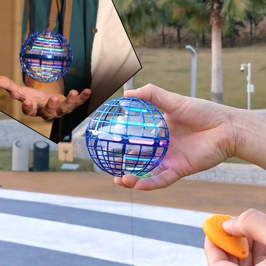 Flying ball toy with USB charging, RGB lights, 360Â° rotation.