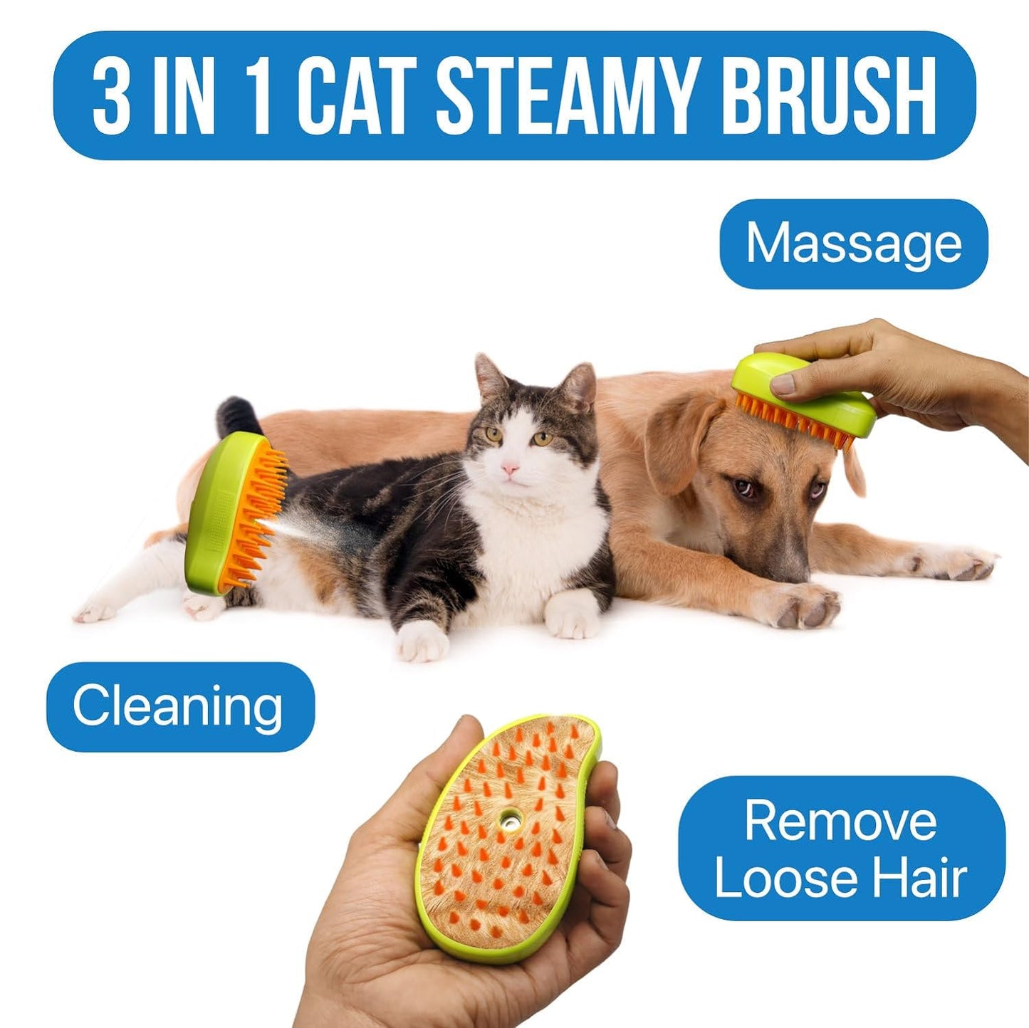 3-in-1 Cat Steamy Brush Ã¢â‚¬â€œ Self-Cleaning Pet Grooming & Hair Removal Comb