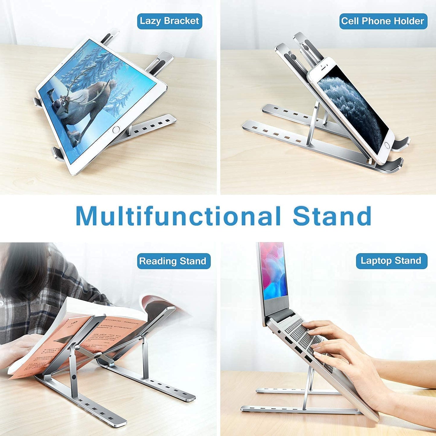 Metal Portable Laptop Stand Ã¢â‚¬â€œ 6-Angle Adjustable Riser for Laptops, Phones & Tablets