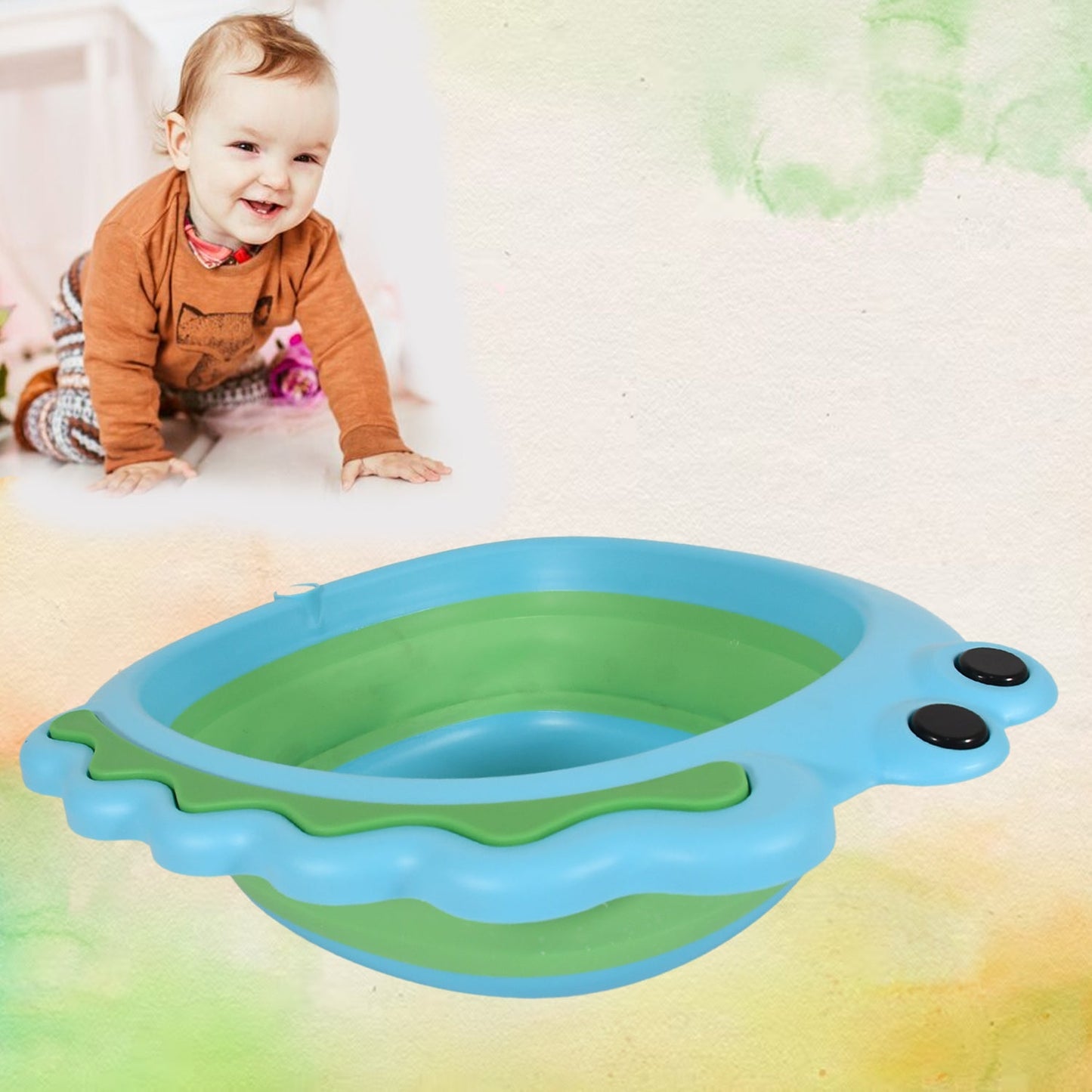 Frog Shape Wash Basin, Space Saving Multi Function Foldable Baby Wash basin Easy Clean Lightweight Thicken for Washing Face for Home (33Ãƒâ€”31Cm / 1 pc)