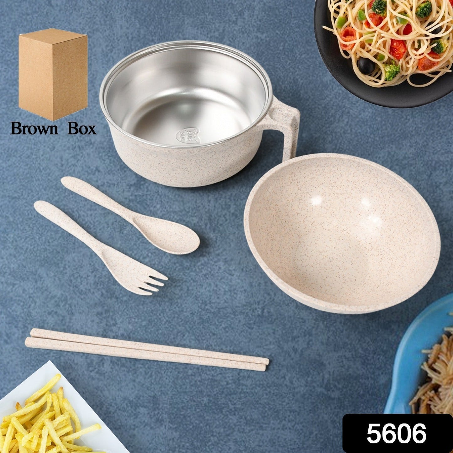 Rice Bowl Noodle Set Ã¢â‚¬â€œ 6 Pcs with Lid, Handle & Cutlery
