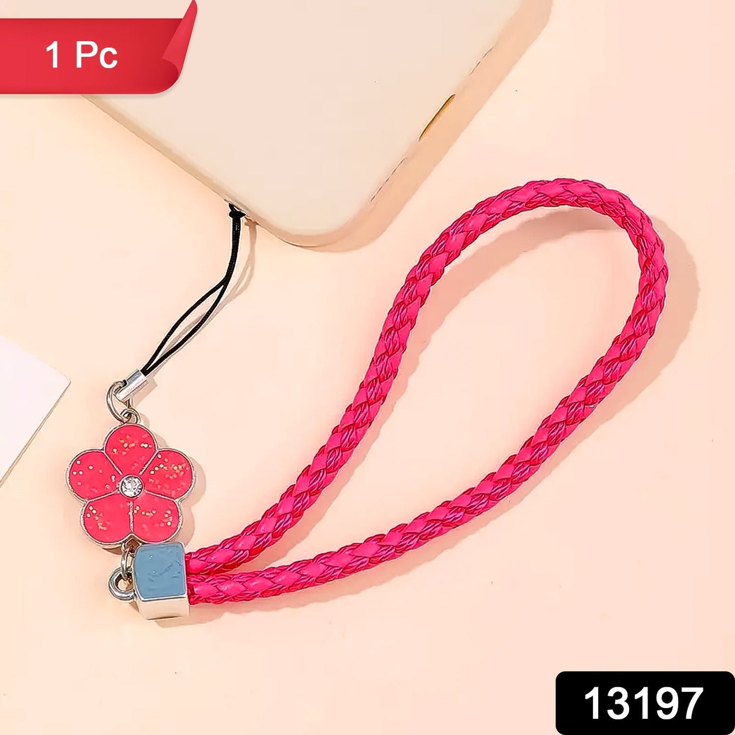 Flower Shape metal alloy pendant Nylon Braided leather hand strap lanyard phone (2 Pc / Multicolor)