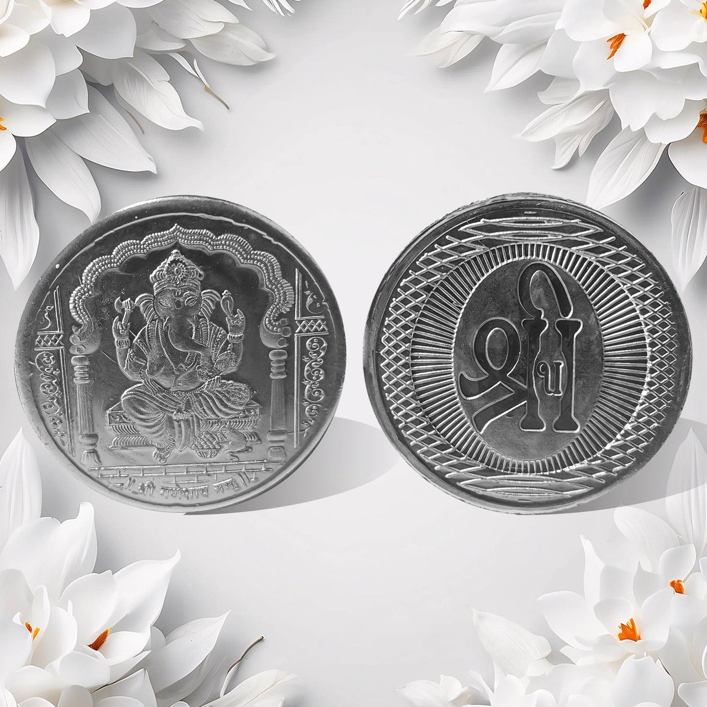 Ganesh Ji, Silver color Coin for Gift & Pooja | Silver Coin | Silver Coin / Diwali Gift (3 Pc / (Metal is not silver)
