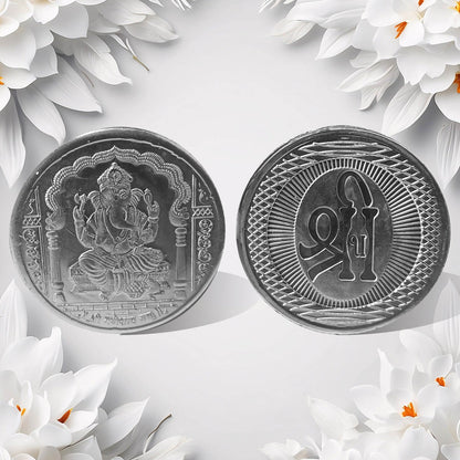Ganesh Ji, Silver color Coin for Gift & Pooja | Silver Coin | Silver Coin / Diwali Gift (3 Pc / (Metal is not silver)