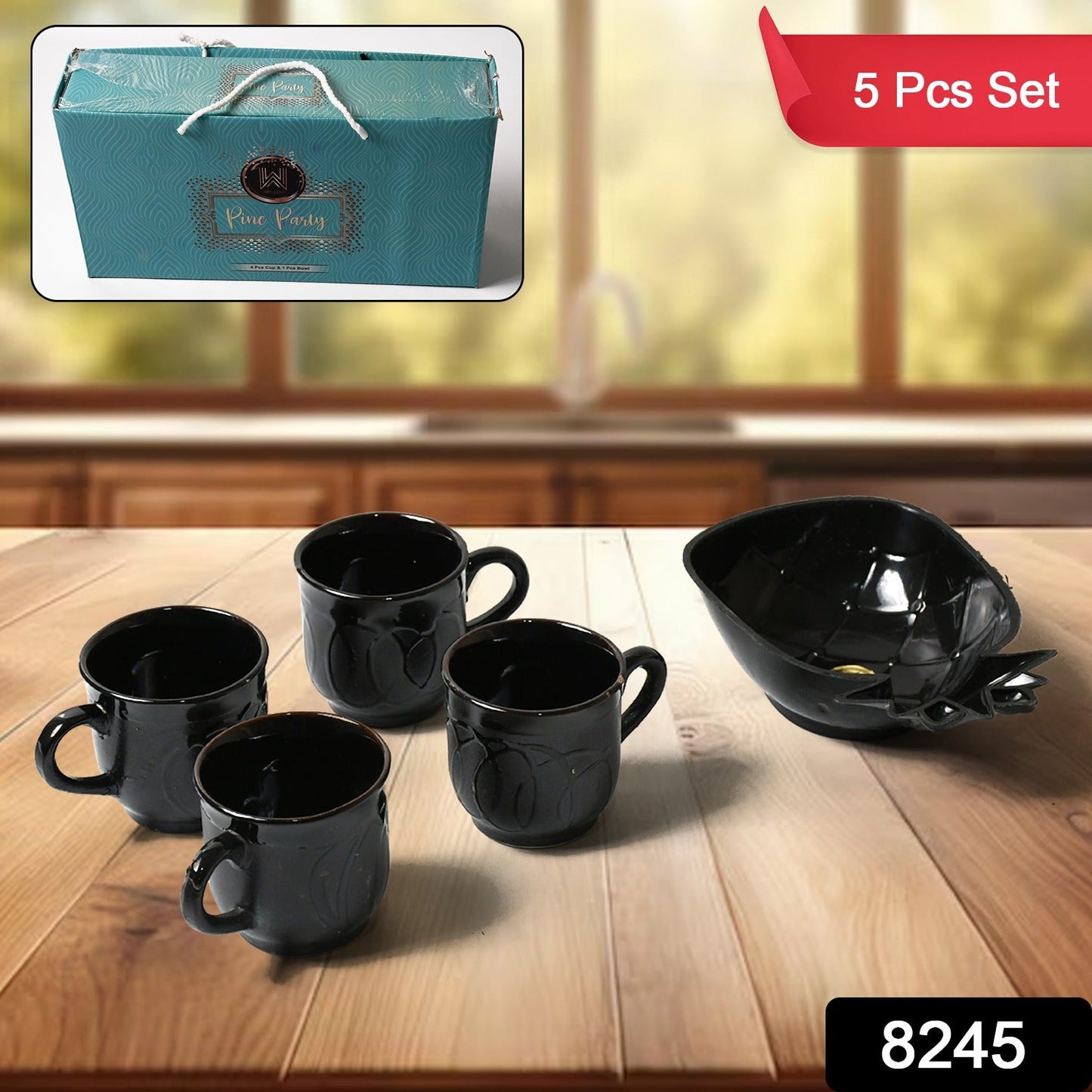 Pine Party Ceramic Tea / cups / Mug Set With Pineapple Shape Serving BowlÃ‚Â Milk Cup, Coffee Cup, Tea Cup, Breakfast Cup, Drinking Mug or Outdoor for Household, Gift for Birthday, Wedding Party (5 Pcs set)