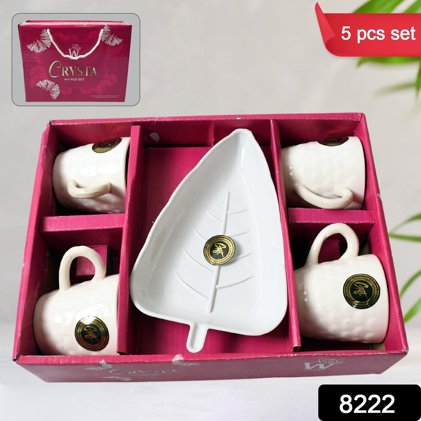 Crysta Ceramic Tea Cups With Plastic tray Environmental Friendly Festival for Milk Cup, Coffee Cup, Tea Cup, Breakfast Cup,Ã‚Â Drinking Mug or Outdoor for Household Gift For Birthday (5 Pcs Set)