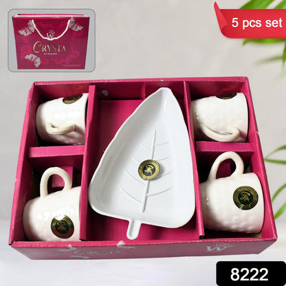 Crysta Ceramic Tea Cups With Plastic tray Environmental Friendly Festival for Milk Cup, Coffee Cup, Tea Cup, Breakfast Cup,Ã‚Â Drinking Mug or Outdoor for Household Gift For Birthday (5 Pcs Set)