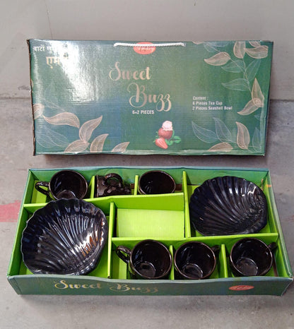 Sweet Buzz 8-Piece Seashell Ceramic Cup Set Ã¢â‚¬â€œ Ideal for Home & Gifts