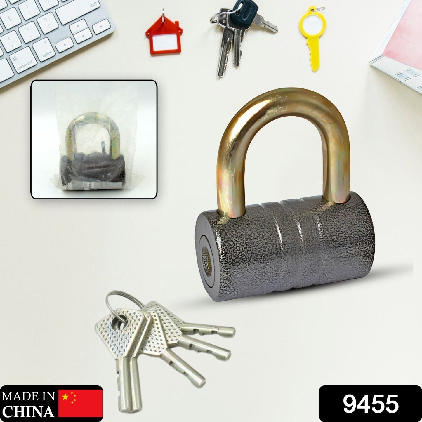 Heavy-Duty Iron Padlock Ã¢â‚¬â€œ 82mm Black Spray Lock with Brass Core & 5 Keys, Waterproof & Anti-Theft