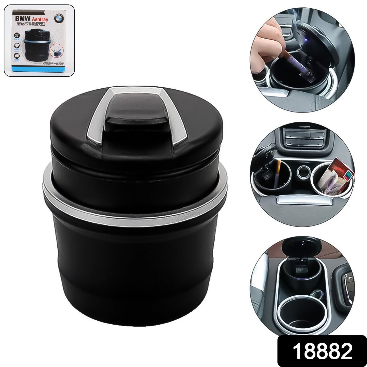 Portable Car Ashtray With Lid And Blue Led Light (1 Pc  With Color Box)