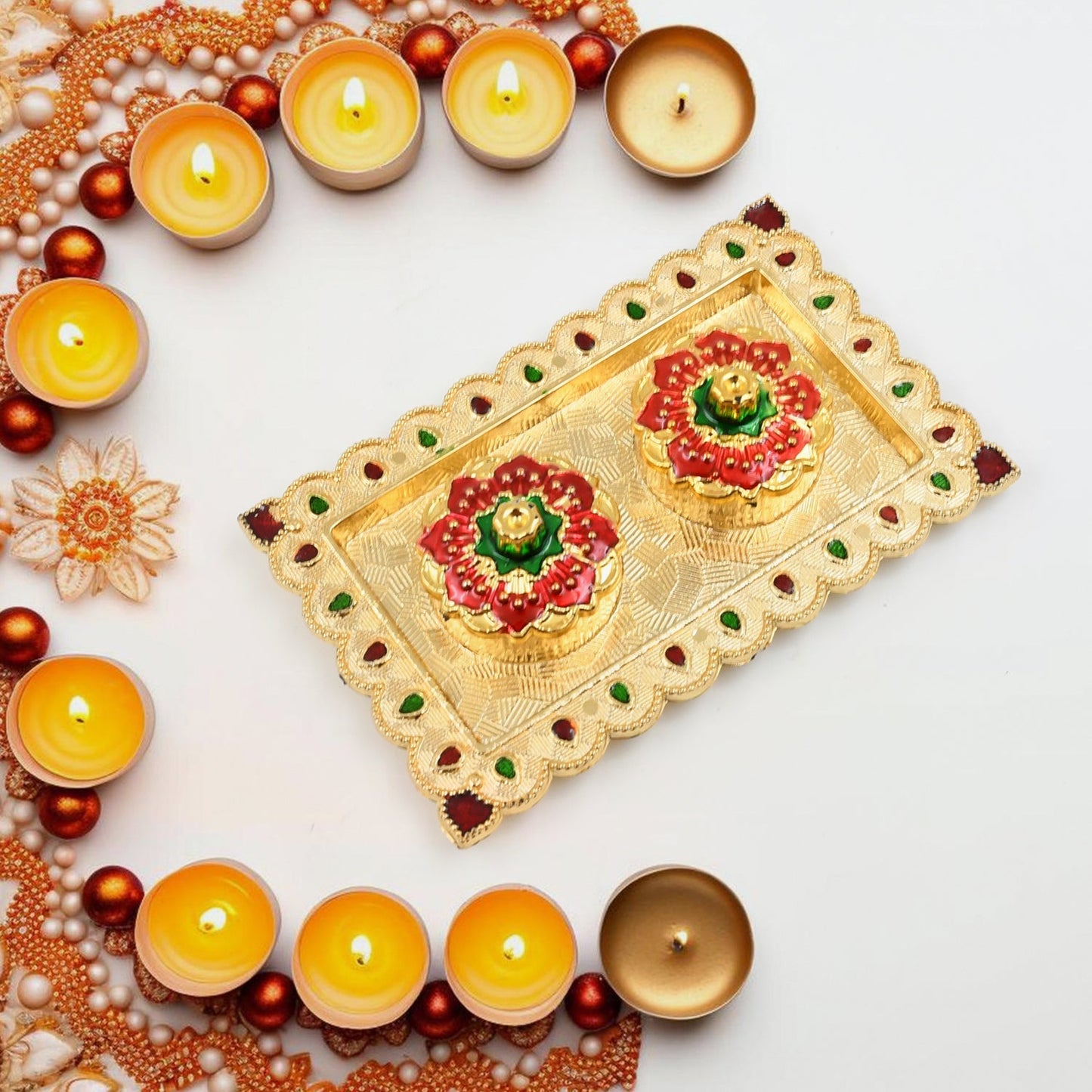Tray Shape Special Puja Thali (2 Pc  Mix Design)