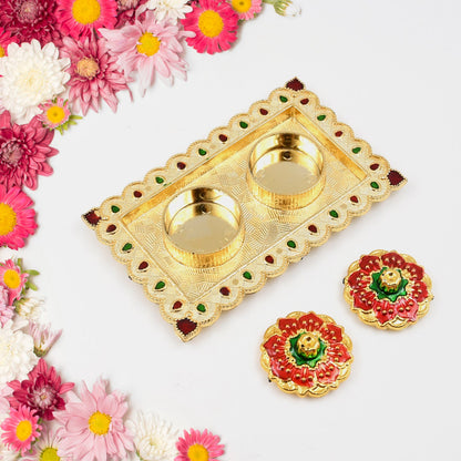 Tray Shape Special Puja Thali (2 Pc  Mix Design)