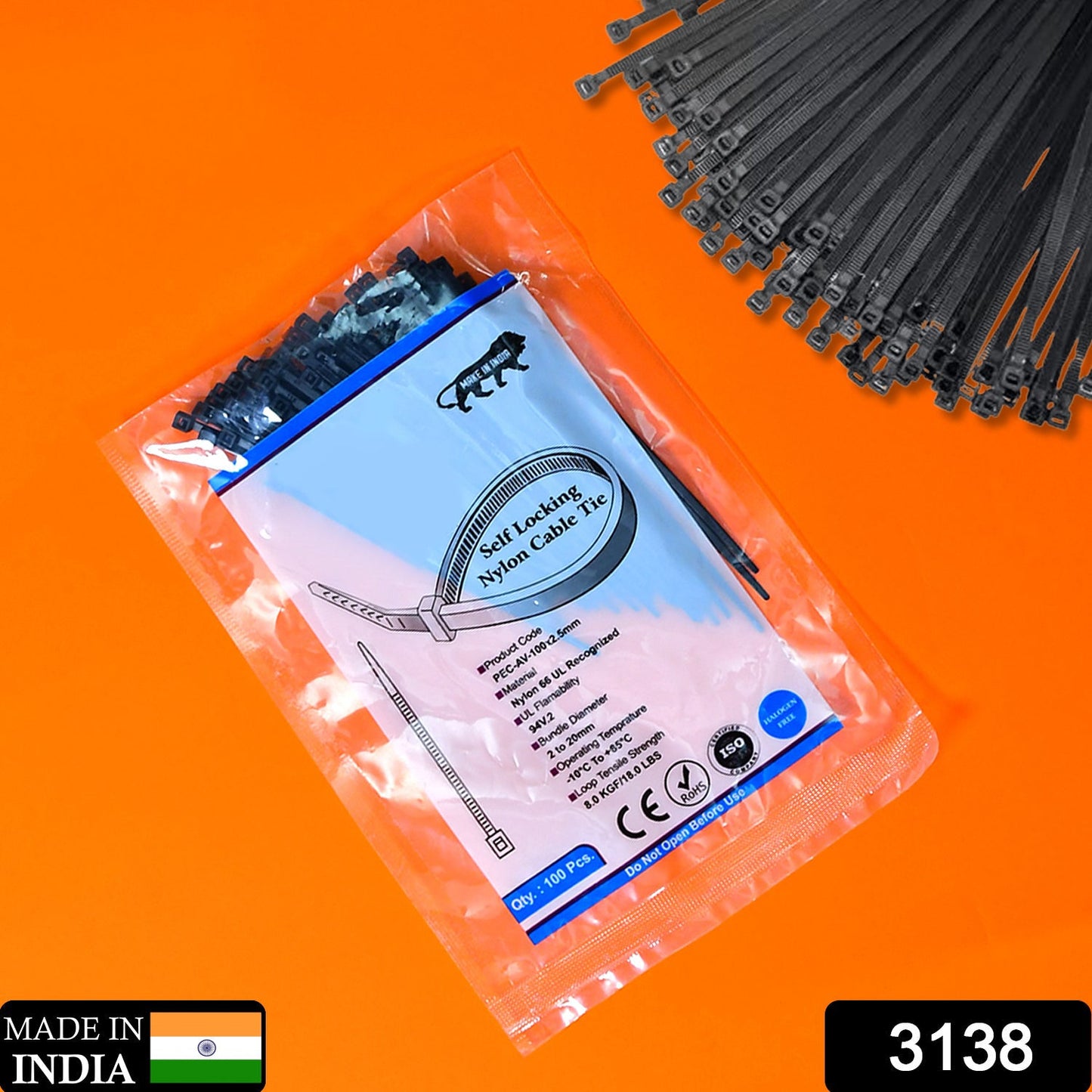 3Ãƒâ€”100 MM Nylon Self Locking Cable Ties, Heavy Duty Strong Zip Wire Tie. Pack of 100pc - Black