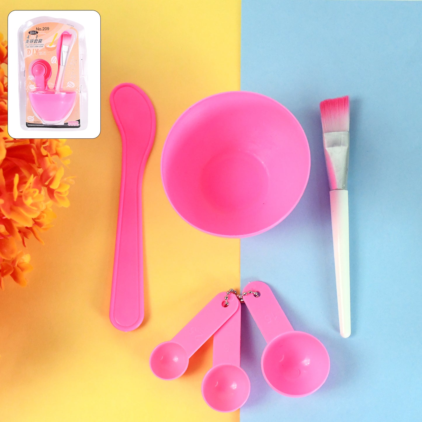 4 In 1 Facial Diy Skin Care Mask Mixing Bowl Stick Brush Gauge Spoon (4 Pcs Set)