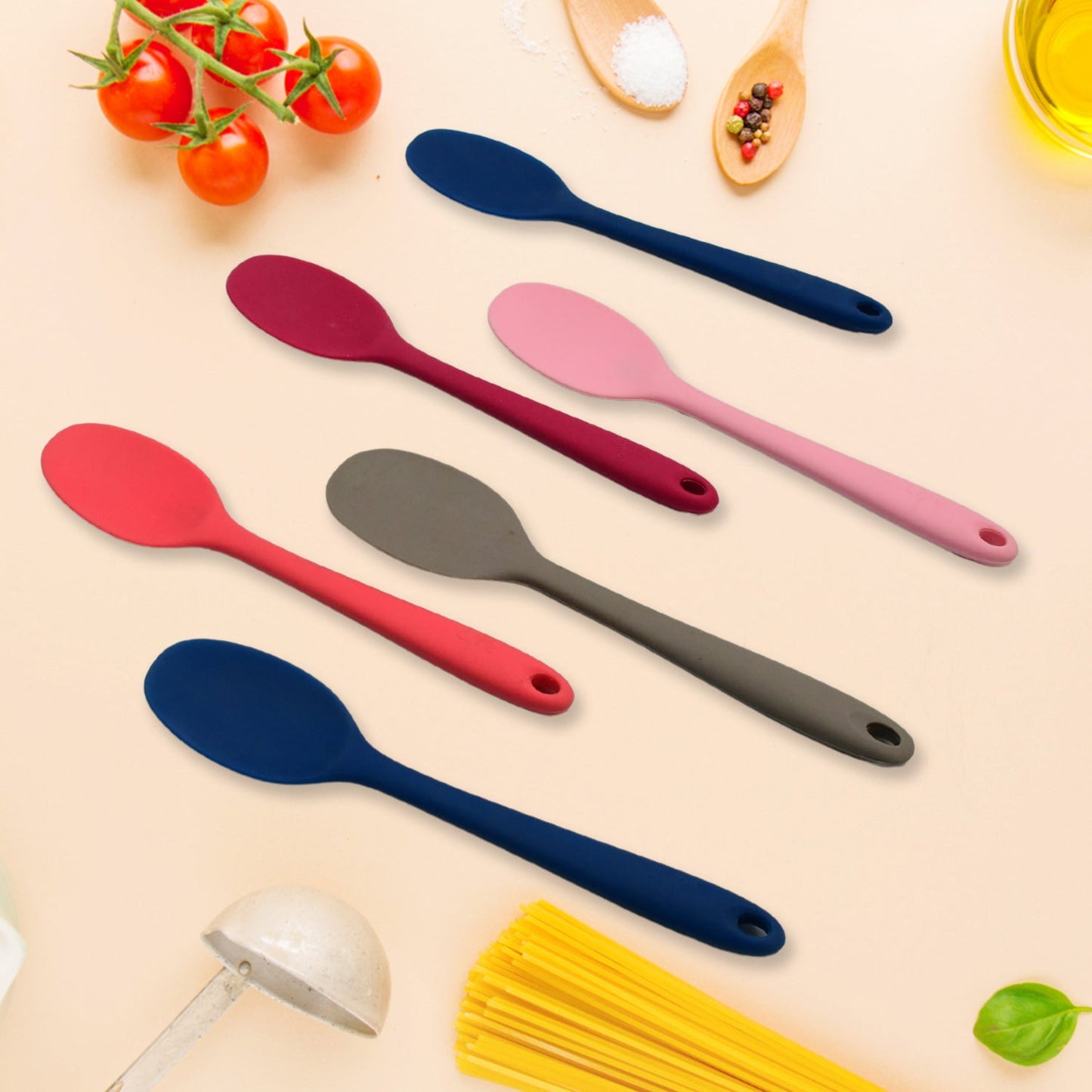 Multipurpose Silicone Spoon, Silicone Basting Spoon Non-Stick Kitchen Utensils Household Gadgets Heat-Resistant Non Stick Spoons Kitchen Cookware Items ForÃ‚Â Cooking and Baking (6 Pcs Set)